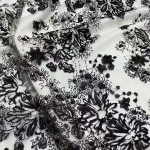 Schwarz Blume Pailletten Stickerei Spitze Stoff Blumen beige Tüll Stoff Für Mädchen Kleid Tutu Kleid Hochzeitskleid Brautschleier 1 yard