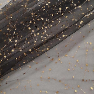 Gold Stars Print Spitzenstoff, weicher Mesh-Tüll-Spitzenstoff für Partykleid, Geburtstagskleid, Tutu-Kleid, Ballkleid, 1 Yard