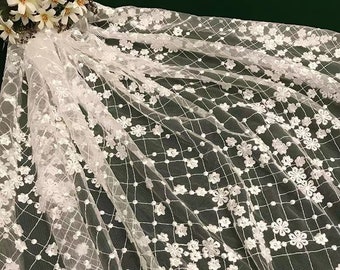 3D flower Embroidered Lace Fabric Floral mesh Tulle Fabric For Girl Dress Tutu Dress Wedding Dress Bridal Veil