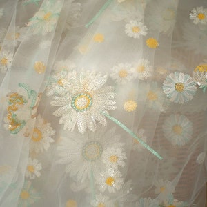 5 colori margherita ricamo paillettes tessuto di pizzo ricamo fiore morbido tulle per matrimonio nuziale vestito da bambino vestito da ragazza 1 metro