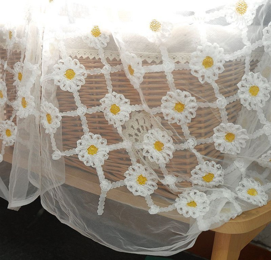 White Daisy Flower Lace Fabric Daisy Embroidered Tulle Fabric Etsy