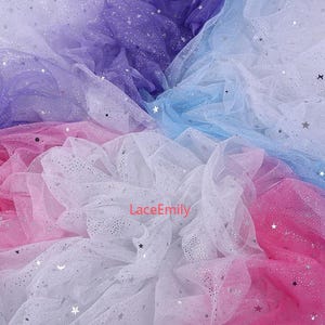 5 colors Glitter star moon Gradient lace fabric dark blue sequin star soft tulle fabric for Bridal dress Girl dress Wedding 59&quot; width 1 yard