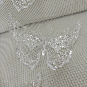 3D Full beaded Pearl Butterfly lace applique Sequins Butterfly embroidery applique for Dance Bridal wedding applique veil applique 1pcs