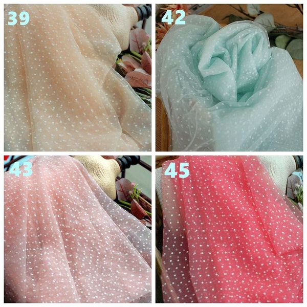 White Polka Dot Embroidered Lace Fabric Soft Dot Flocking Tulle Fabric For Girl Dress Tutu Dress Wedding Dress Bridal Veil  1 Yard