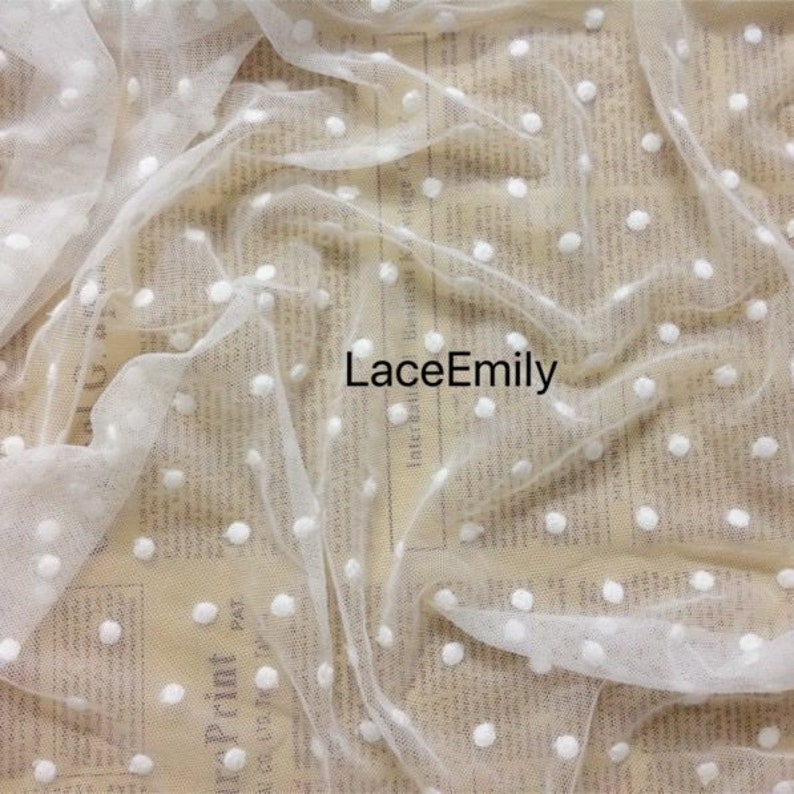 Cotton dot embroidery Lace fabric soft ivory tulle fabric For Girl Dress Tutu Dress Wedding Dress Bridal Veil 1 yard image 1