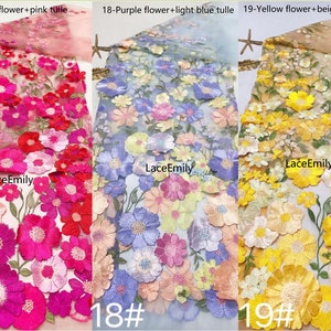 Broderie dense de haute qualité 3d fleur dentelle tissu coloré floral Tulle pour fille robe Tutu robe de mariée voile de mariée 1 yard image 9