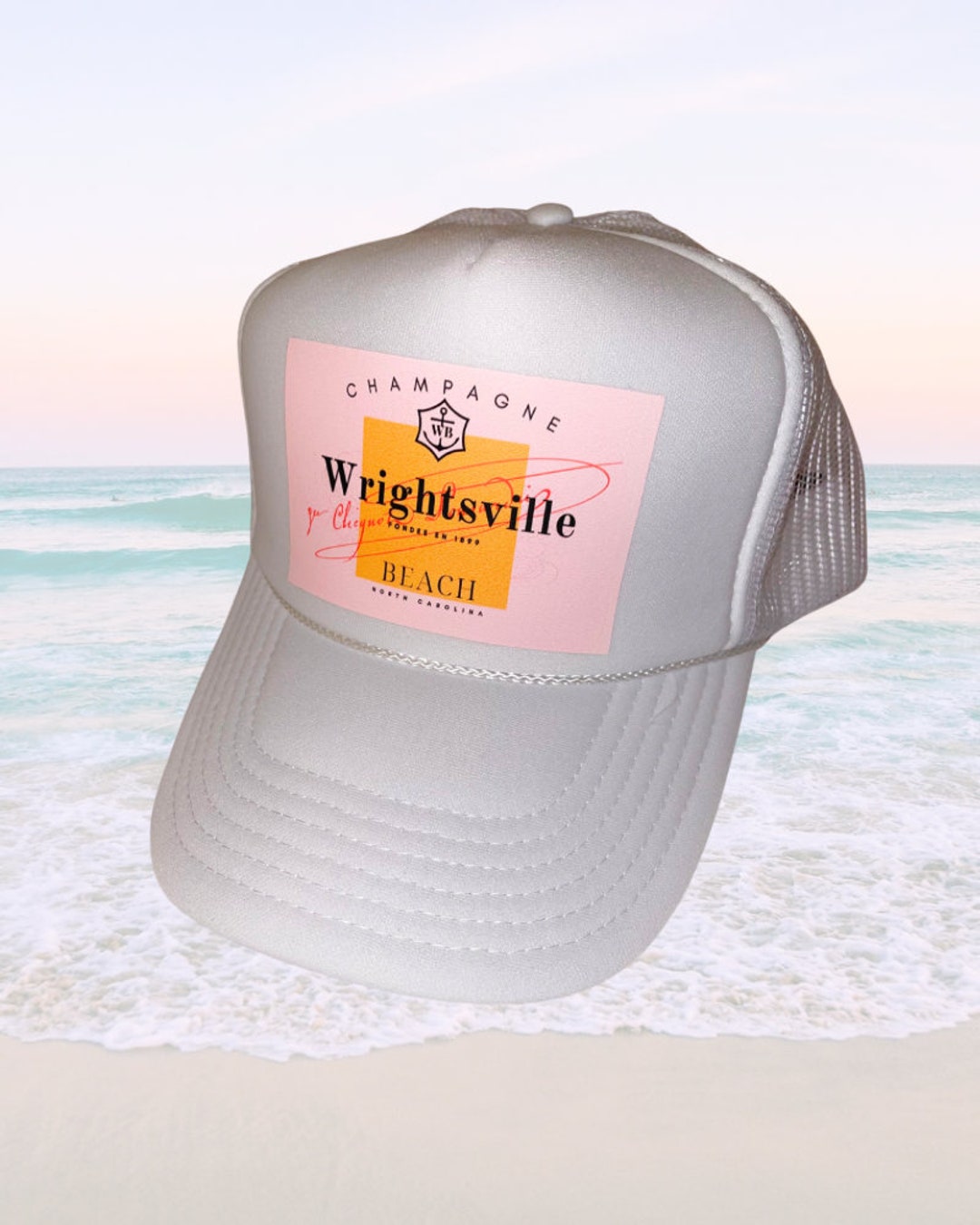 Wrightsville Beach Champagne White Trucker Hat Wilmington North