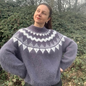 Angora Pullover l Gestrickter Angora Jacquard Pullover