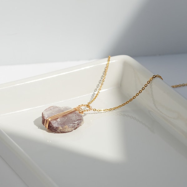 Raw Lepidolite Necklace, Lepidolite Pendant, Lepidolite Crystal Necklace, Purple Lepidolite, Wire Wrap necklace, Lepidolite Necklace