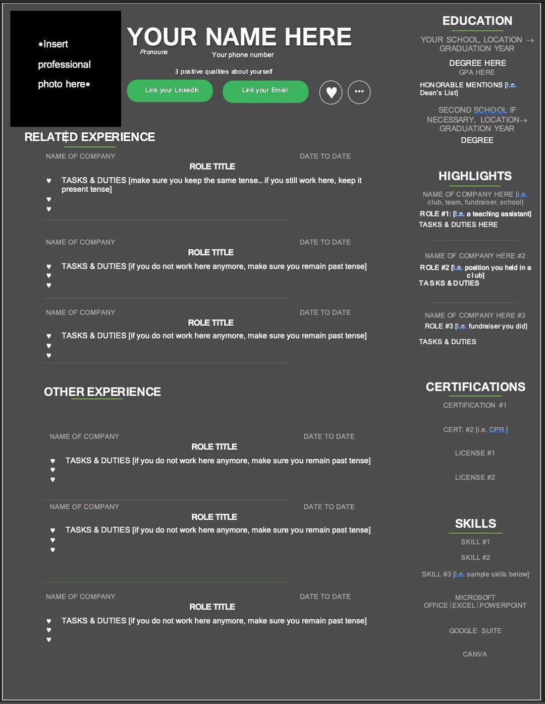 SPOTIFY RESUME TEMPLATE Etsy
