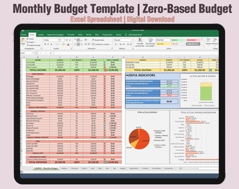 Monthly Budget Template | Zero-Based Budget | Excel Spreadsheet | Digital Download