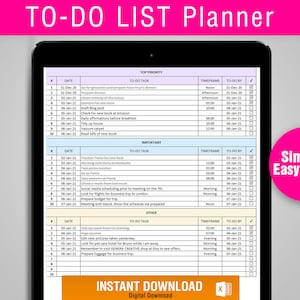 Excel To-Do List Planner / Foglio di calcolo per una maggiore produttività / Modello Excel, Excel Planner, Foglio di lavoro / Download istantaneo / Etsy