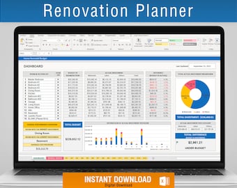 Home Renovation | Remodel Budget Excel Template | Renovation Budget Spreadsheet | Home Renovation Costs Calculator | Remodel Cost | Tracker