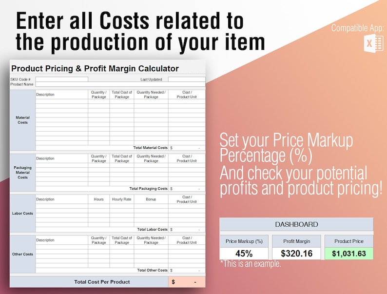 Product Pricing Calculator Etsy or General Use Pricing Etsy
