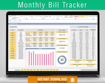 Monthly Bill Tracker Excel Template  | Bill Payment Planner | Expense Planner Tracker | Excel Dashboard | Finance |Runs in Microsoft Excel
