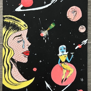 Retro Space Pop Art Hand Painted Canvas Wall Art