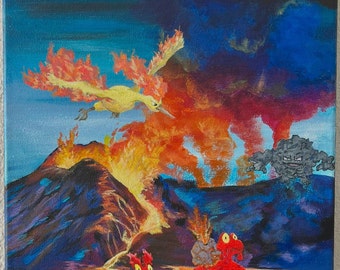 Fire Type Hand Painted Acrylic Canvas Wall Art