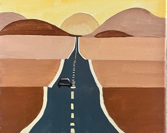 Desert Sunset Road Hand Painted Canvas Wall Art