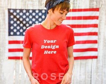Bella Canvas 3001 Model Mockup, 4. Juli T Shirt Model Mock, Red Tshirt Model Mockup