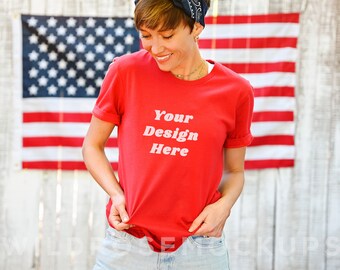 Bella Canvas 3001 Model Mockup, 4. Juli T Shirt Model Mock, Red Tshirt Model Mockup
