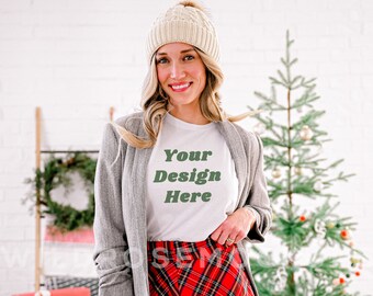 Bella Canvas 3001 Tshirt Mockup- Bella Canvas Shirt- 3001 Mock- White Mockup - Christmas Mockup - Holiday Mockup - Model Mockup
