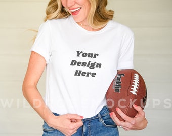 Bella Canvas 3001 Maquete Branca, Maquete de Camisa de Futebol, Maquete de Outono, Maquete de Modelo, Maquete de Esportes, Maquete de Gameday, Maquete de Super Bowl