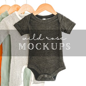 Dark Grey Heather Bella Canvas 100B, Baby Bodysuit Mockup, Minimal Mockup, Baby Clothes Mock, Baby Mock-up Photo, Onesie Hanging Mockup