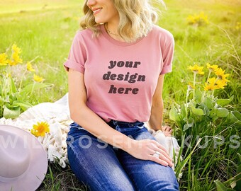 Bella Canvas Mauve Model Mockup,  Bella Canvas T Shirt Mock, Mauve T Shirt Mockup, boho spring summer fall model mockup