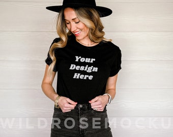 Modeled Black shirt, Blank Black Tshirt Mockup, Bella Canvas 3001 Mockup, Black Shirt Mockup