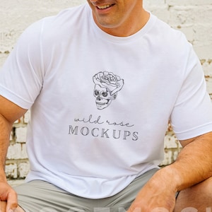 Male Model Mock White Tshirt | Bella Canvas 3001 Mockup For Men | Mens White T-Shirt Mock | Model Mockup Man