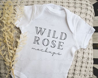 Baby Bodysuit Mockup, Rabbit Skins, Minimal Mockup, Baby Clothes Mock, Baby Mock-up Photo, Onesie Flat Lay Mockup, Modern Mock, WHITE