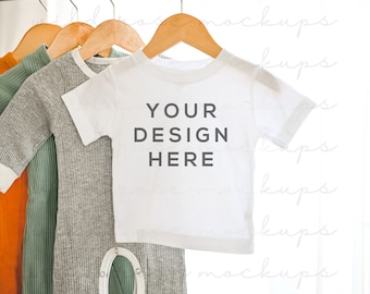Bella Canvas 3001T, 3001B Baby Toddler Shirt Mockup, Bella Canvas Toddler Tshirt, Hanging Mockup, Kid Tshirt Mock, WHITE