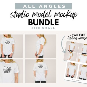 Small Tshirt Sizing | Front Side Back of Shirt | White T Shirt Model Mockup | Modeled T-Shirt Size Guide