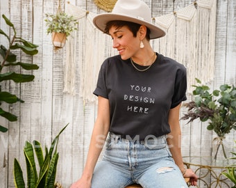 Next Level Model Mockup,  Boho Model Mockup, Graphite Black T Shirt Mockup, Spring Summer Tshirt Mock