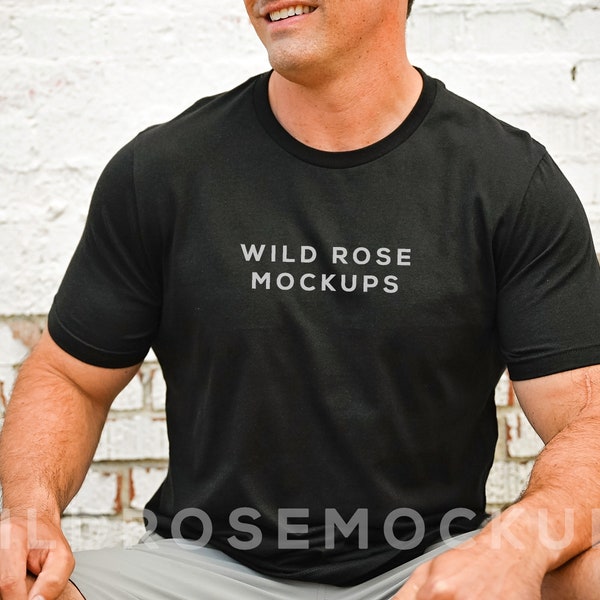 Male Model Mock | Bella Canvas 3001 Black Tshirt Mockup For Men | Mens T-Shirt Mock | Model Mockup Man