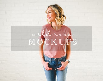 Bella Canvas 3001 Model Mockup,  Bella Canvas T Shirt, Mauve T Shirt Mockup, Mauve T Shirt Model Mockup