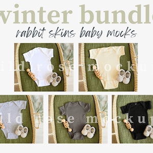 White Baby Bodysuit Mockup, Rabbit Skins MockupBundle, Onesie Flatlay Mock Up, Rabbit Skins Black, Grey, Charcoal