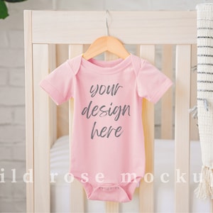 Pink Bella Canvas Baby Onesie Mockup, Vest Mock-Up, Baby Bodysuit Mock, 100B