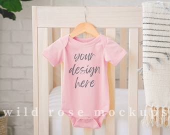 Pink Bella Canvas Baby Onesie Mockup, Vest Mock-Up, Baby Bodysuit Mock, 100B