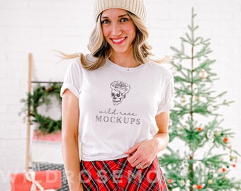 Bella Canvas 3001 Tshirt Mockup- Bella Canvas Shirt- 3001 Mock- White Mockup - Christmas Mockup - Holiday Mockup - Model Mockup
