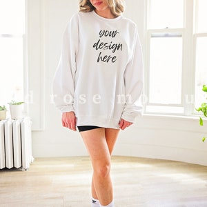 Gildan 18000 White Sweatshirt Model Mockup, Gildan Model Mockup, Sweatshirt Model Mock, Crewneck Sweatshirt Mockup