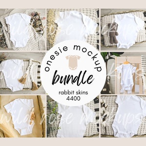White Baby Bodysuit Mockup Bundle, Rabbit Skins 4400 Mockup, White Onesie Mock Up Bundle, Baby Vest Flat Lay Mock