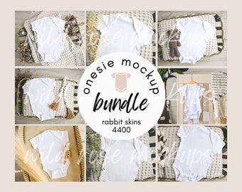 White Baby Bodysuit Mockup Bundle, Rabbit Skins 4400 Mockup, White Onesie Mock Up Bundle, Baby Vest Flat Lay Mock