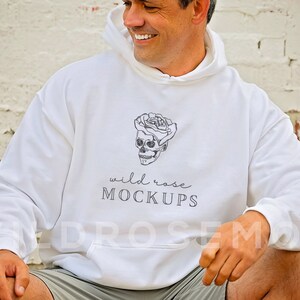 Gildan White Hoodie Mock, G185 Mockup, Male Model Mock, Man Model Wearing Hoodie