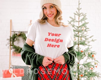 Bella Canvas 3001 Tshirt Mockup- Bella Canvas Shirt- 3001 Mock- White Mockup - Christmas Mockup - Holiday Mockup - Model Mockup