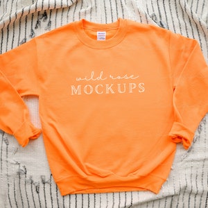 Orange Gildan G180 Boho Flatlay Mockup,  Gildan Sweatshirt Flat Lay, Orange Sweatshirt Mockup, Gilden G180 Mock, Boho Styled Flat Lay