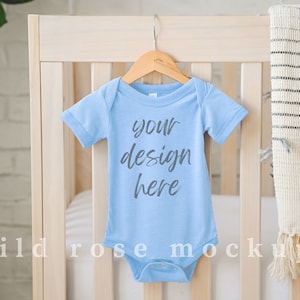 Light Blue Baby Onesie Mockup, Vest Mock-Up, Baby Bodysuit Mock, Bella Canvas 100B
