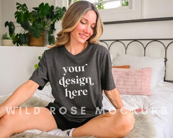 Bella Canvas 3001 Model Mockup, Dark Grey Heather Tshirt Model Mock, Life Styled Shirt Mock Up, Modeled Blank T Shirt, Women Model Mock