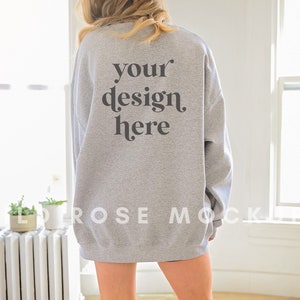 XL Gildan 18000 Sport Grey Sweatshirt, Back of Sweatshirt, Gildan Model Mockup, Oversized Sweatshirt Model Mock, Crewneck Sweatshirt Mockup