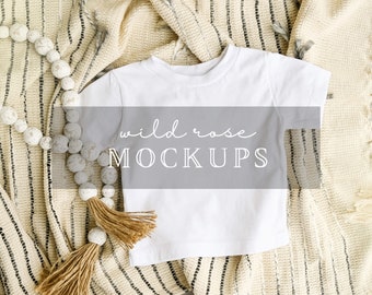 Bella Canvas 3001T, 3001B, Baby Mockup, Toddler Shirt Mockup, Bella Canvas Toddler Tshirt, Flat Lay Mockup, Boho, Neutral Mockup, WHITE